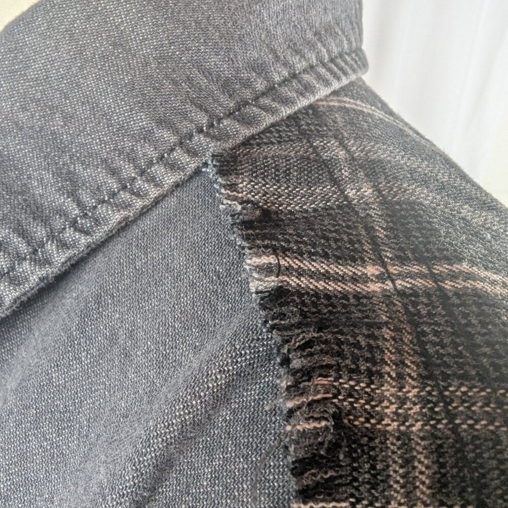 Ulla Popken Black Denim Flannel Snap Front Collared Shirt Raw Hem Plus Sz 16/18 - Picture 6 of 12